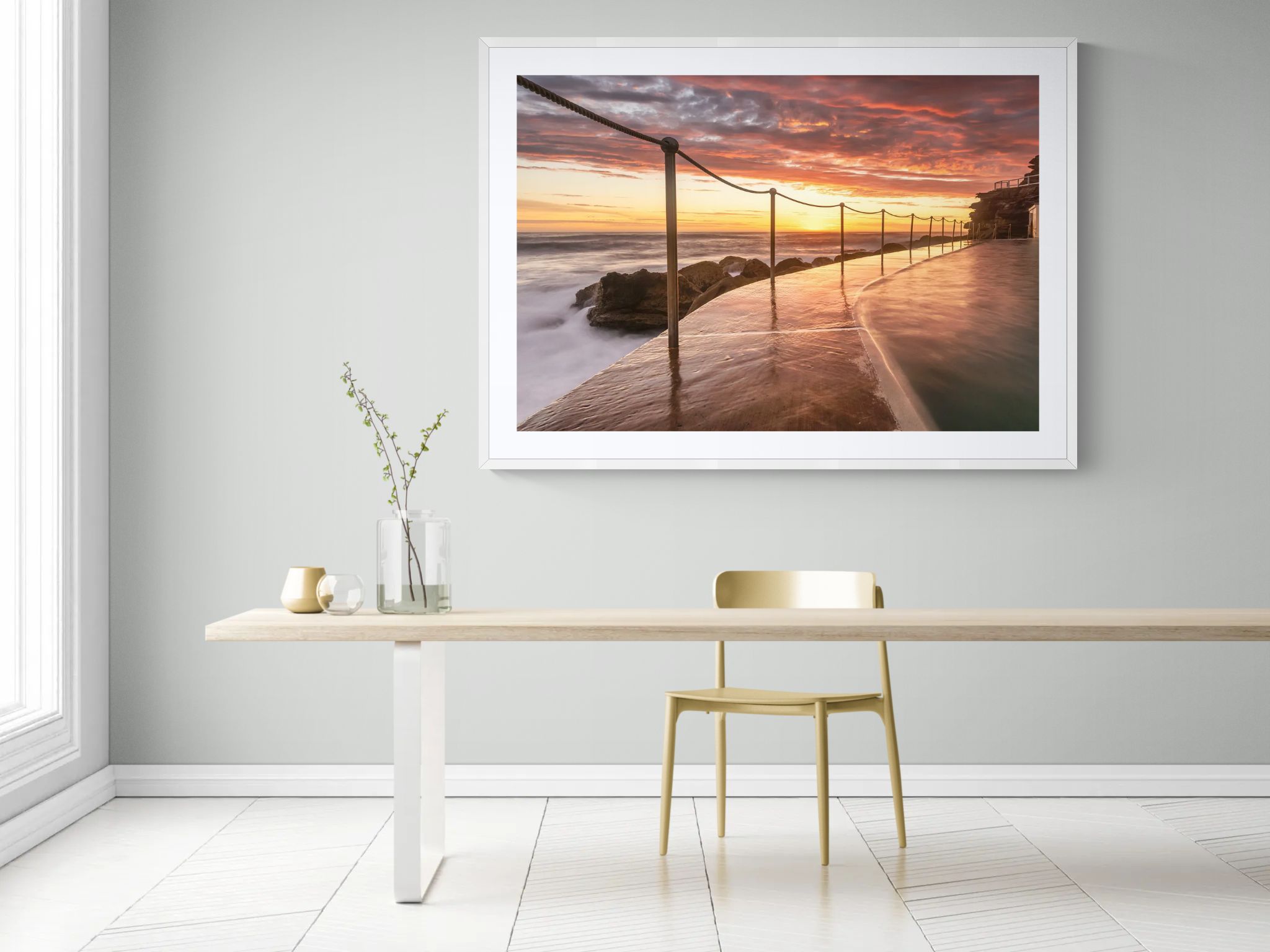 Coastal fine art print - photograph of sunrise at Bronte rockpool, NSW