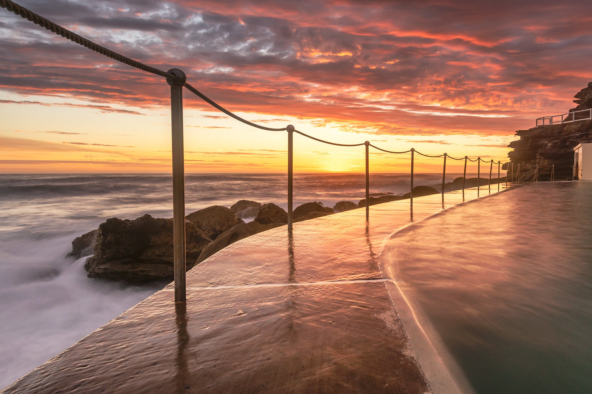 Coastal fine art print - photograph of sunrise at Bronte rockpool, NSW