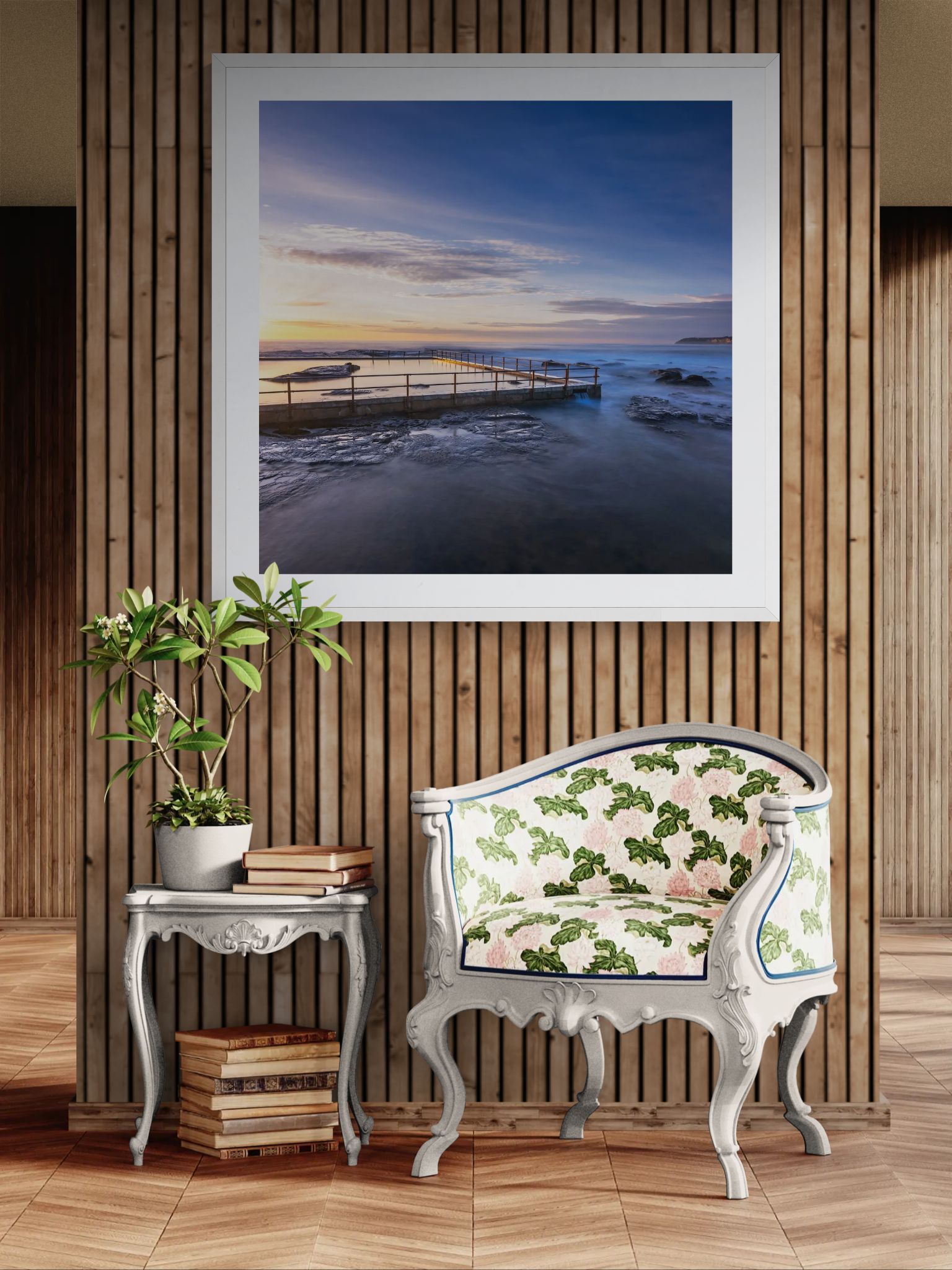Coastal fine art print - photograph of sunrise at North Curl Curl rockpool, NSW