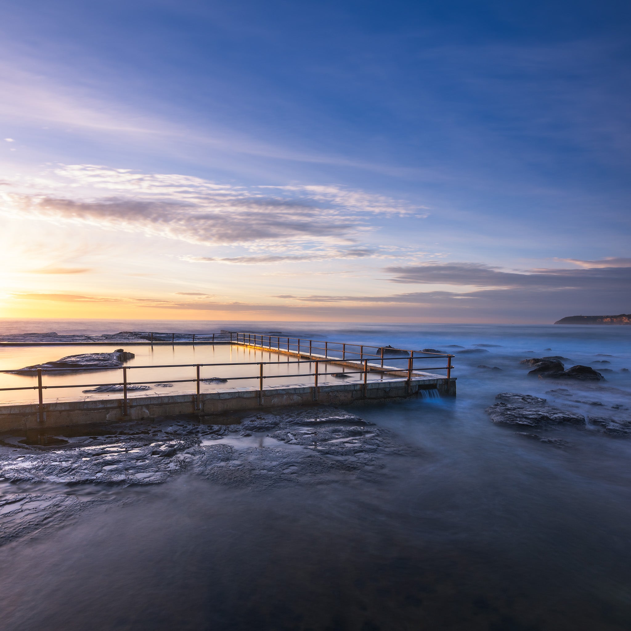 Coastal fine art print - photograph of sunrise at North Curl Curl rockpool, NSW