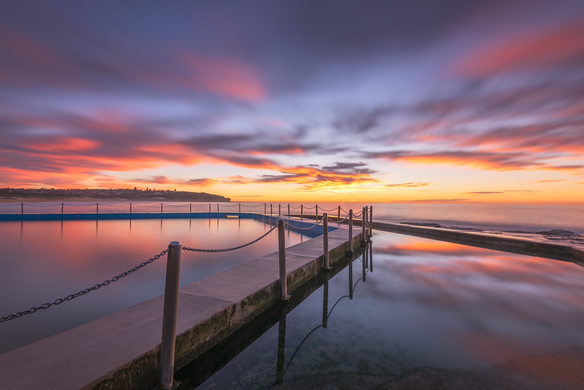 Coastal fine art print - photograph of sunrise at South Curl Curl rockpool, NSW