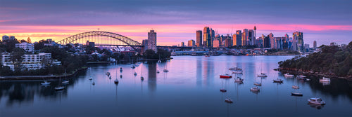 Urban fine art print - photograph of Sydney skyline during sunrise taken from Waverton, NSW