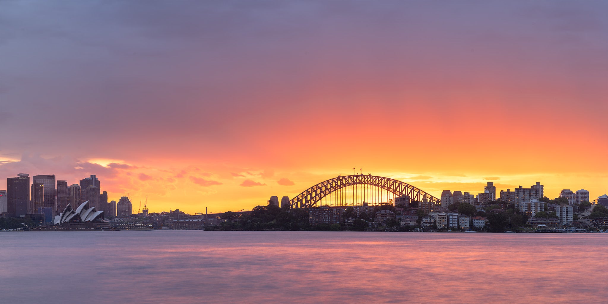 Urban fine art print - photograph of sunset over Sydney skyline from Cremorne, NSW