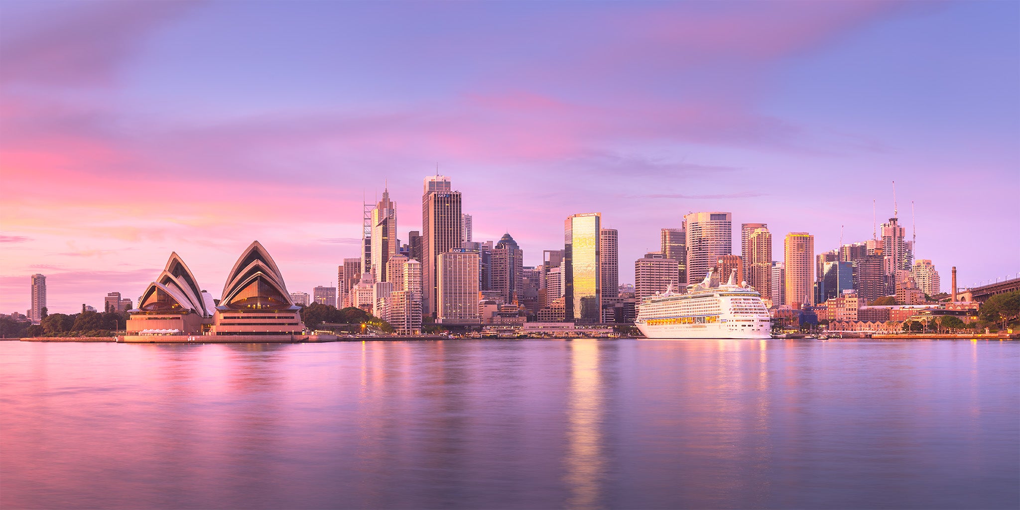 Urban fine art print - long exposure sunrise photograph of Sydney skyline from Kirribilli