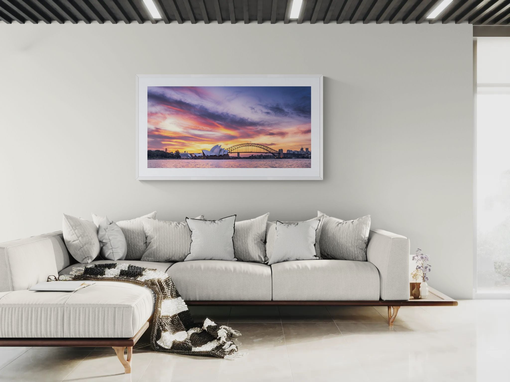 Urban fine art print - sunset photograph of Sydney Opera House and Harbour Bridge from Mrs Macquarie's Chair