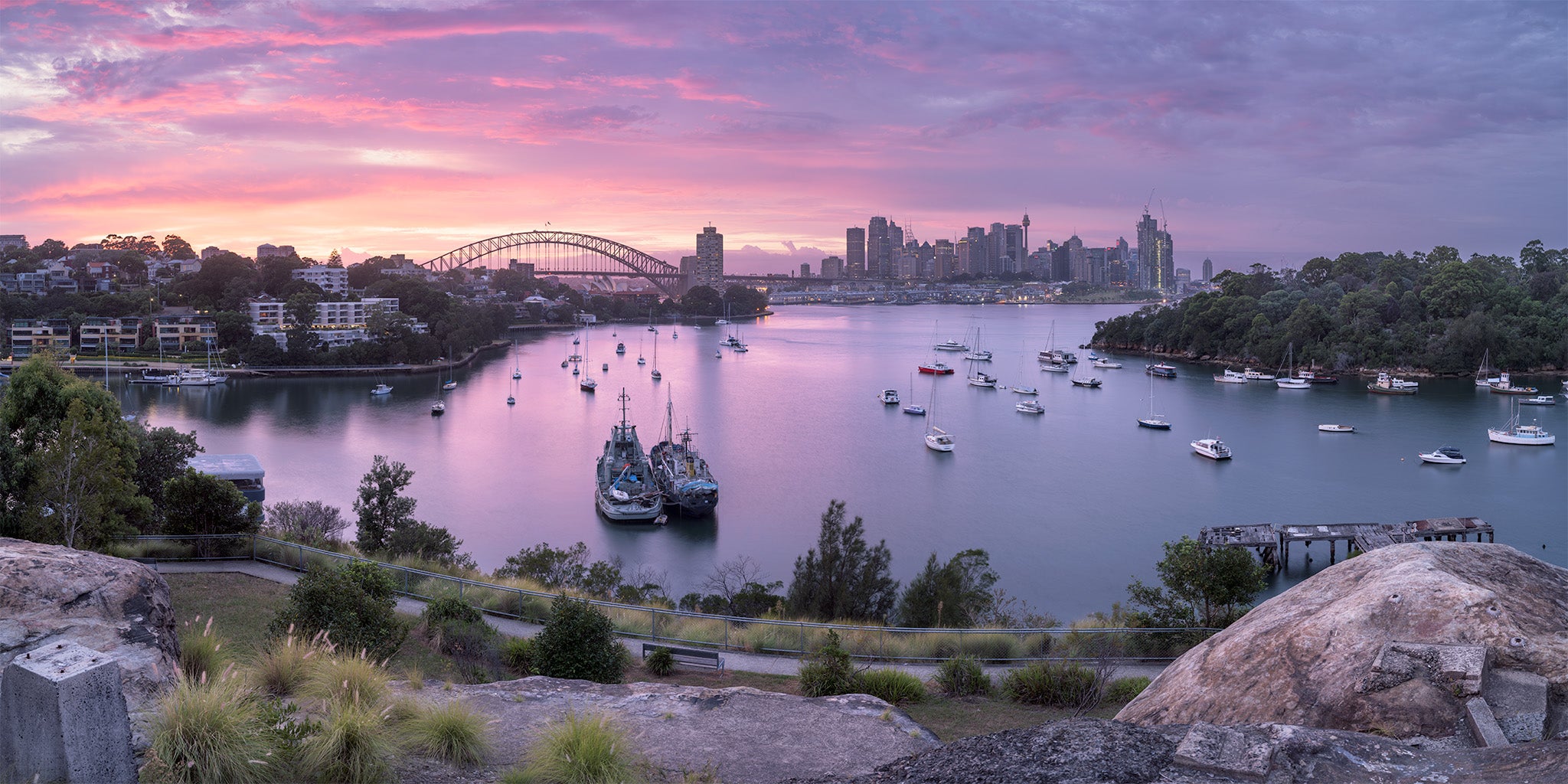 Urban fine art print - sunrise photograph of Sydney skyline from Waverton, NSW
